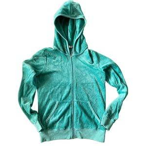 Juicy Couture Girl’s Velvet Hoodie Size 12 Mint Green Full Zipper with Pockets